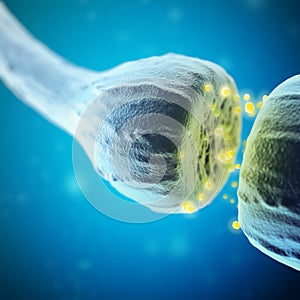 Synapse and Neuron cells sending electrical chemical signals. 3d rendering