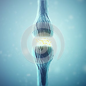 Synapse and Neuron cells sending electrical chemical signals. 3d rendering