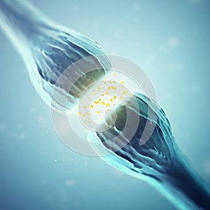 Synapse and Neuron cells sending electrical chemical signals. 3d rendering