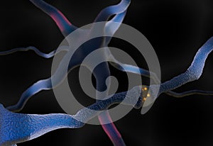 Synapse and neuron cells sending electrical signals 3d illustration