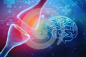 Synapse and neurons in the human brain. Sending chemical and electrical signals, human nervous system