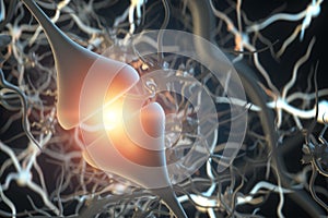 Synapse and neurons in the human brain. Sending chemical and electrical signals, human nervous system. 3D illustration, 3D