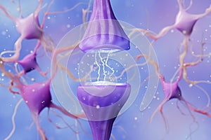 Synaptic transmission. 3d render of a synapse medical concept of the nervous system