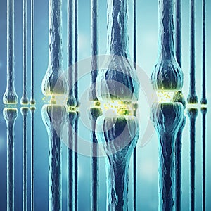 Synaptic transmission, human nervous system. 3d rendering