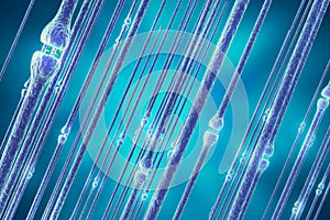 Synaptic transmission, human nervous system. 3d rendering