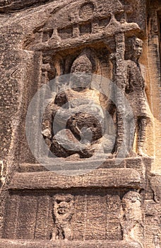 Synbol of wealth statue at Ravanaphadi Cave Temple, Aihole, Karnataka, India