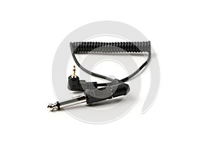 The sync cable with the connector and plug is isolated on a white background.