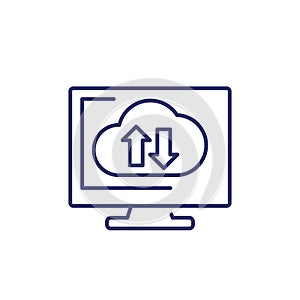 sync with cloud, synchronization line icon, vector