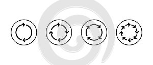Sync, Loop arrow icon set in circular outline. Refresh and repeat symbol. Synchronization and reload sign