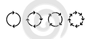 Sync, Loop arrow icon set. Refresh and repeat symbol. Synchronization and reload sign
