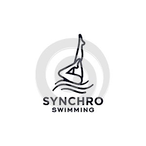 Synchro dance swimming logo design vector, synchronized swim dancing feet on top of a water icon for swim club. photo