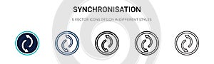 Synchronisation icon in filled, thin line, outline and stroke style. Vector illustration of two colored and black synchronisation