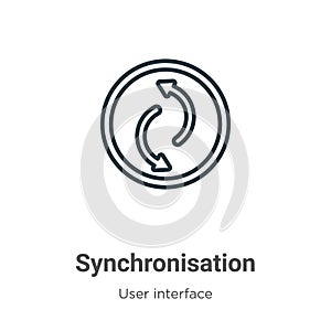 Synchronisation outline vector icon. Thin line black synchronisation icon, flat vector simple element illustration from editable