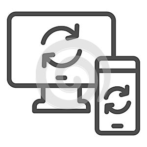 Synchronization between devices line icon. Wifi connection with computer and smartphone. Multimedia vector design