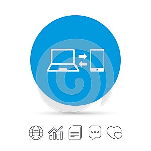 Synchronization icon. Notebook with smartphone.