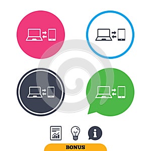 Synchronization icon. Notebook with smartphone.