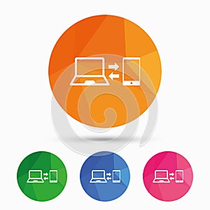 Synchronization icon. Notebook with smartphone.