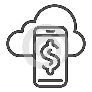 Synchronization with smartphone line icon. Cloud and phone vector illustration isolated on white. Dollar on mobile phone