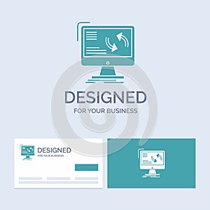 synchronization, sync, information, data, computer Business Logo Glyph Icon Symbol for your business. Turquoise Business Cards