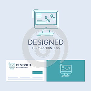 synchronization, sync, information, data, computer Business Logo Line Icon Symbol for your business. Turquoise Business Cards with