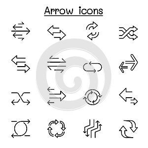 Synchronize, exchange, transfer, process and communication icon set in thin line style