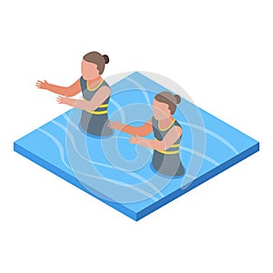 Synchronized swimming couple icon, isometric style