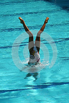 Synchronized swimming duet during competition