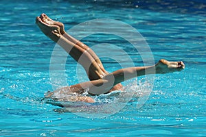 Synchronized swimming duet during competition