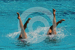 Synchronized swimming duet during competition