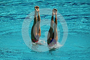 Synchronized swimming duet during competition