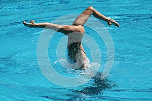 Synchronized swimming duet during competition