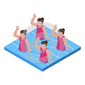 Synchronized swimming girls icon, isometric style