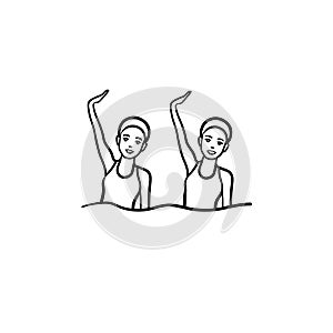 Synchronized swimming hand drawn outline doodle icon.