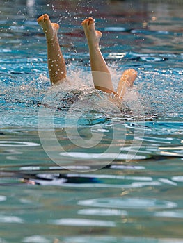 Synchronized swimming team practice vertical