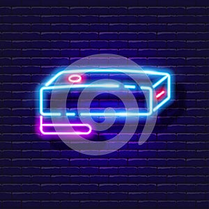 Synchronizer for flash neon icon. Flash connection. Photo and video concept. Vector illustration for design, website, decoration,