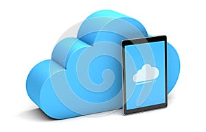 Synchronizing data with your tablet. Cloud storage. isolated on white background. 3d render