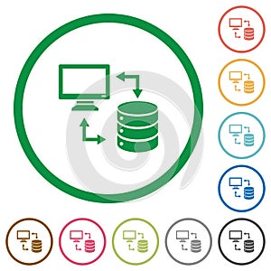 Syncronize data with database flat icons with outlines