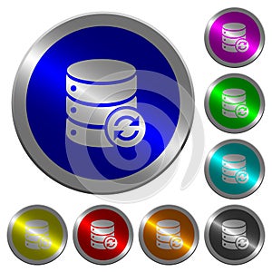 Syncronize database luminous coin-like round color buttons