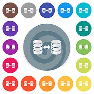Syncronize databases flat white icons on round color backgrounds
