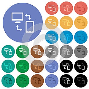 Syncronize mobile with computer round flat multi colored icons