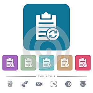 Syncronize note flat icons on color rounded square backgrounds photo