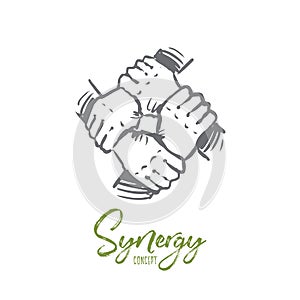 Synergy, business, community, team, together concept. Hand drawn isolated vector.