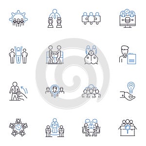 Synergy and interaction line icons collection. Synergy, Interaction, Collaboration, Cooperation, Coordination photo