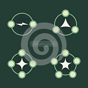 Synergy of elements abstract conceptual symbol, vector icons set