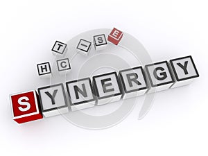 synergy word block on white