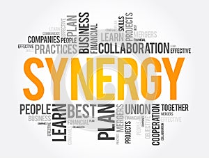 Synergy word cloud collage, business concept