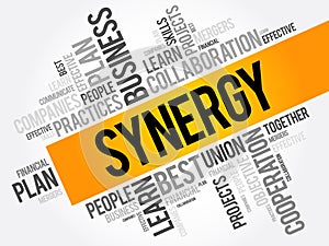 Synergy word cloud collage, business concept background