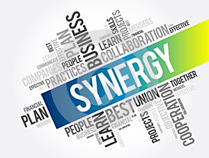 Synergy word cloud collage, business concept background