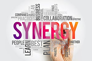 Synergy word cloud collage, business concept background