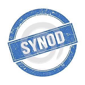 SYNOD text on blue grungy round stamp